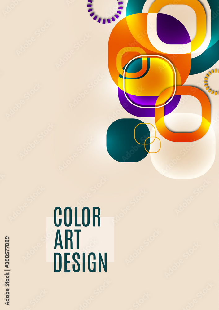 Poster overlapping round squares form a geometric abstract background composition. design template for wall