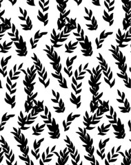Black and white hand drawn print, vector feather pattern	