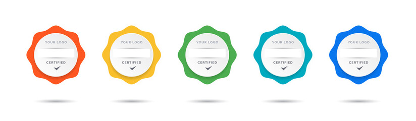 Certified badge logo design for company training badge. Certificates to determine based on criteria. Standard verified colorful modern vector illustration. - obrazy, fototapety, plakaty
