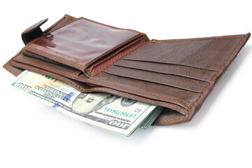 dollar business money in a purse on a white background