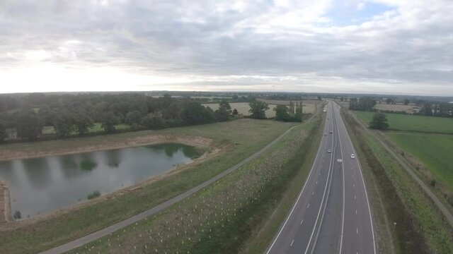 Aerial Drone footage of the NDR. The new northern distributor road around Norwich, Norfolk. 2