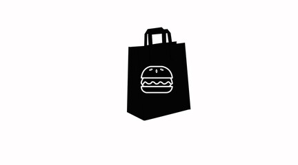 Vector Isolated Black and White Burger Take Away Bag Icon or Sign