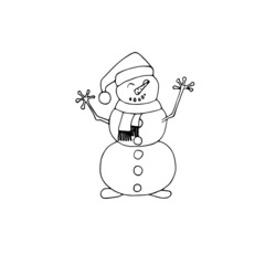 Snowmen box ink monochrome sketch. Hand drawn winter holidays illustration object isolated for web, for print