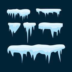Snow ice icicle set Winter design. Winter snow caps with ice.
