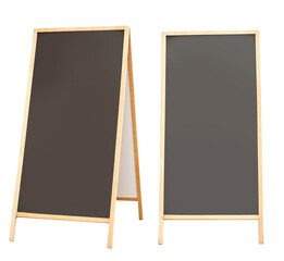 Wooden sign with black space for text. Stand isolated on a white background. Mockup for design.