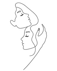 Couple girlfriend and sisters. Hand drawn line art