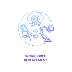 Workforce replacement concept icon. No working places for lots of people. Money multiplying technologies. AI threats idea thin line illustration. Vector isolated outline RGB color drawing