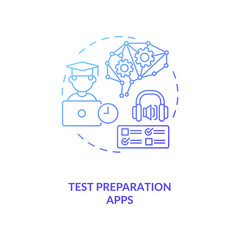 Fototapeta premium Test preparation apps concept icon. Future school exams way of learning. Smart learning systems. AI in education idea thin line illustration. Vector isolated outline RGB color drawing