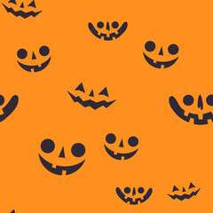 Halloween pumpkin faces seamless pattern. Carved pumpkins texture background.