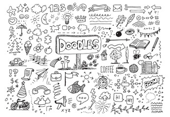 Different doodles hand drawn vector set