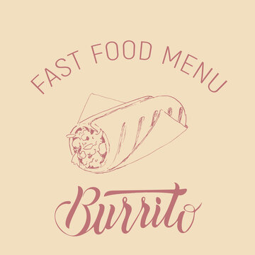 Sketch image of burritos in the style of a sketch on a craft background in one color, with lettering.
