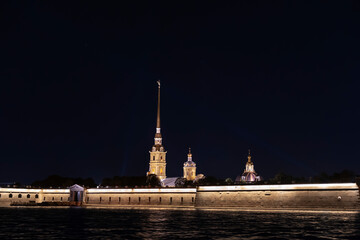 Russia, Saint Petersburg, 30.08.2020, Peter and Paul fortress in night illumination