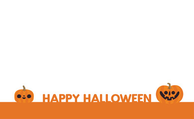 Happy Halloween banner with carved pumpkin illustration.