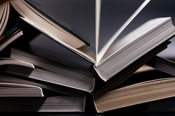 Random arrangement of books on the shelf.