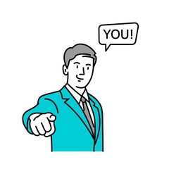 Man points a finger. Waiting for you. Vector illustration.