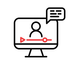 Online lesson icon. Video training symbol. Linear vector icon. Person talking in screen.