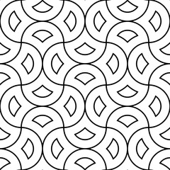 Seamless surface pattern design with quatrefoil figures. Oriental traditional ornament with repeated rounded shapes. Ancient mosaic wallpaper. Grid motif. Digital paper. Vector art illustration.