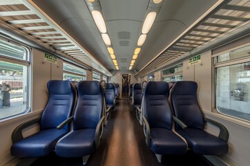 Fototapeta premium View of the interior of a train with empty seats