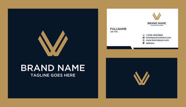 initials letter v, w, w , v, and business card logo vector