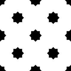 Seamless surface pattern design with Moroccan stars tiles ornament. Oriental traditional ornamentation with repeated geometric shapes. Ancient mosaic wallpaper. Grid motif. Digital paper. Vector art.