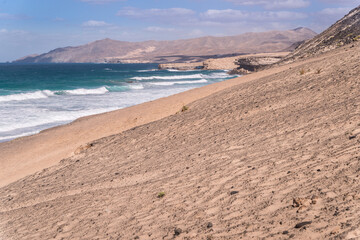 Coastline and desert scape around La Pared in the south of Fuerteventura