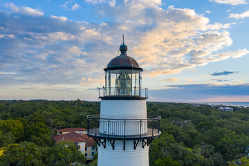 Aerial of sunrise at St. Simons lighthouse