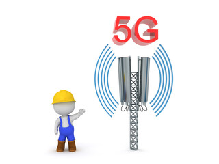 3D Worker showing 5G Network tower