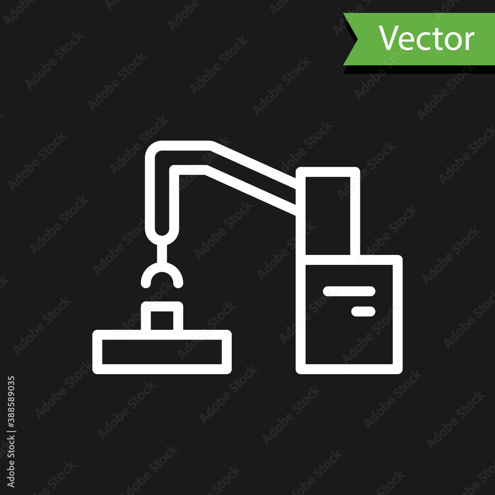 Poster grey industrial machine robotic robot arm hand factory icon isolated on beige background. industrial