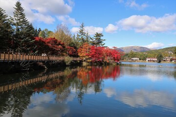 蓼科湖　紅葉と雪景色