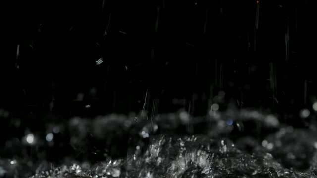 Water splash, underwater explosion or object hitting the water surface in slow motion. Close up.