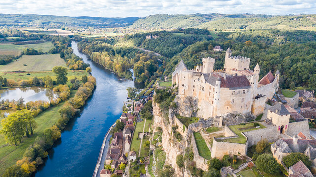 aerial view of beynac et cazenac town, France