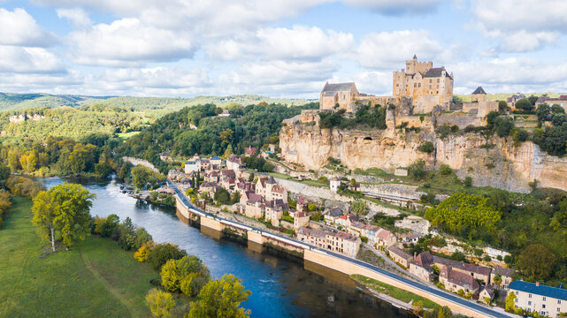 aerial view of beynac et cazenac town, France