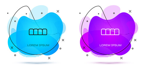 Line Dentures model icon isolated on white background. Teeth of the upper jaw. Dental concept. Abstract banner with liquid shapes. Vector. © vector_v