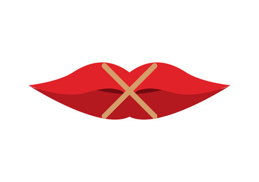 Labios sellados con cuerdas.