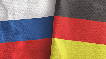 Germany and Russia two flags textile cloth 3D rendering