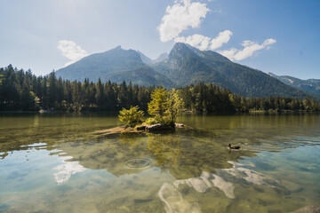 Beautiful scenery of Hintersee lake in Bavaria, South Germany, popular destination in Europe