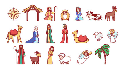Icons set of nativity characters. Christmas icon - Vector