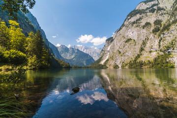 Fototapeta na wymiar Obersee lake, famous touristic popular destination in Bavarian Alps, south of Germany