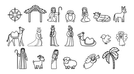 Icons set of nativity characters. Christmas icon - Vector