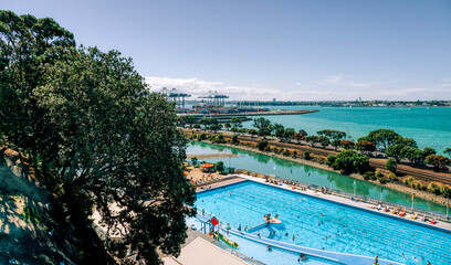 Public swimming pool and sea in Auckland, New Zealand