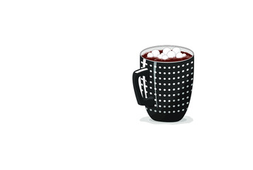 Black cup on an isolated white background. Coffee, cocoa, cappuccino. Good morning. Christmas.