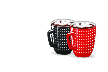 Black, red cup on an isolated white background. Coffee, cocoa, cappuccino. Good morning. Christmas.