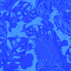 Fototapeta na wymiar Tropical seamless pattern on animalistic texture. Jungle exotic summer print. Summer tropical leaf. Tropical flower fashion pattern. Floral tropic illustration. Vector seamless pattern. 