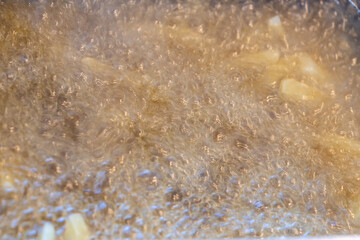 Deep fryer frying potatoes, shallow deep of field