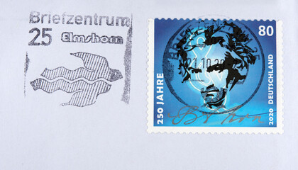 briefmarke stamp gestempelt used frankiert cancel beethoven bart lustig hipster funny elmshorn blau...
