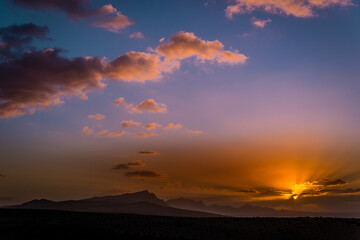 Volcanic desert sunset at the hills of Jandia