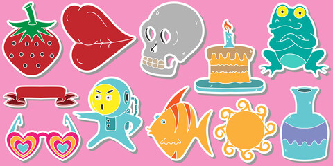 collection of cartoon stickers design vector