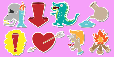 collection of cartoon stickers design vector