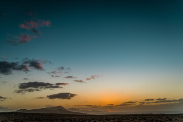 Volcanic desert sunset at the hills of Jandia
