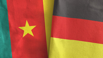 Fototapeta premium Germany and Cameroon two flags textile cloth 3D rendering